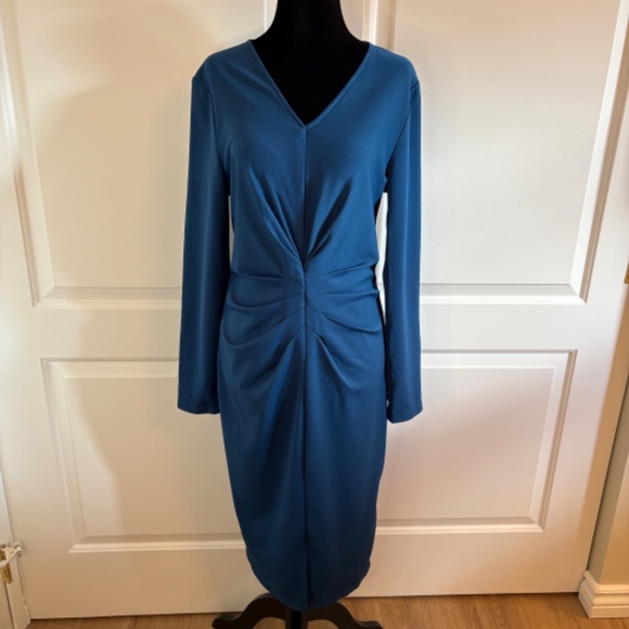 NWT Jasambac Teal Bodycon Long Sleeve Elegant Midi Dress Size 8 - Picture 4 of 8